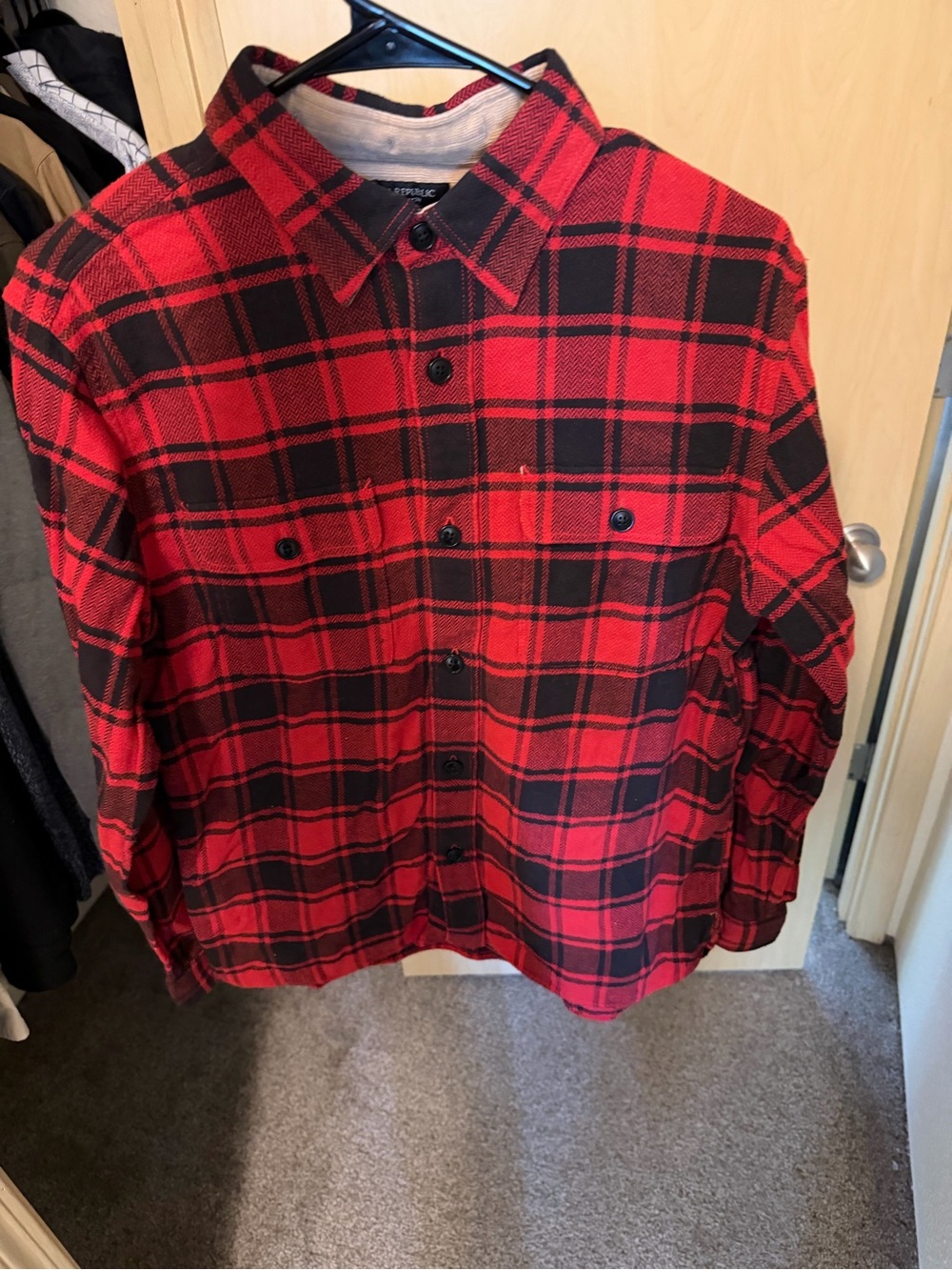 Banana Republic Red and Black Plaid Button-Down Shirt - Medium